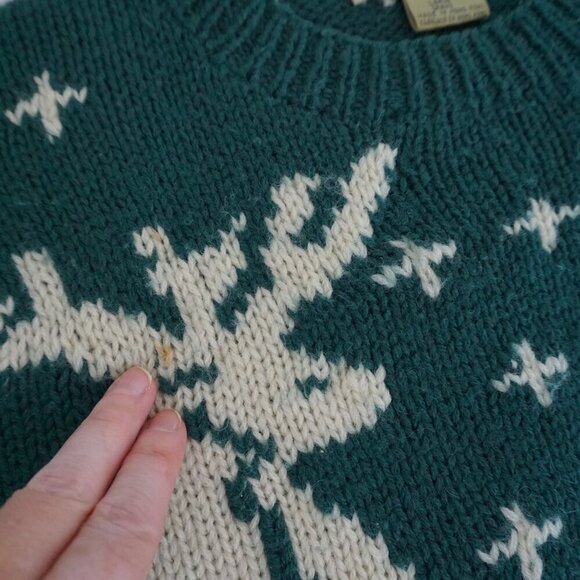 Vtg'80S Club Monaco By Alfred Song Green 100% Wool Cream Knit Deer Sweater XL - Picture 11 of 11